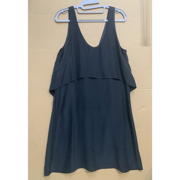 MORGAN CARPER Anthropologie Black Sateen Shift Dress with Back Ruffles Sz 6 - Picture 11 of 13